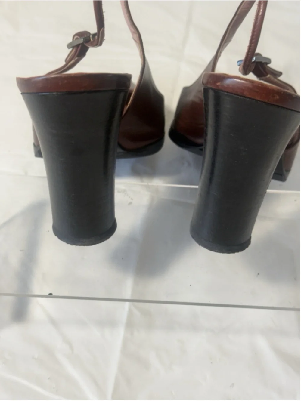 GUCCI Slingback Heels Closed Toe Brown Leather Shoes Sandals US 7 EU 37 C